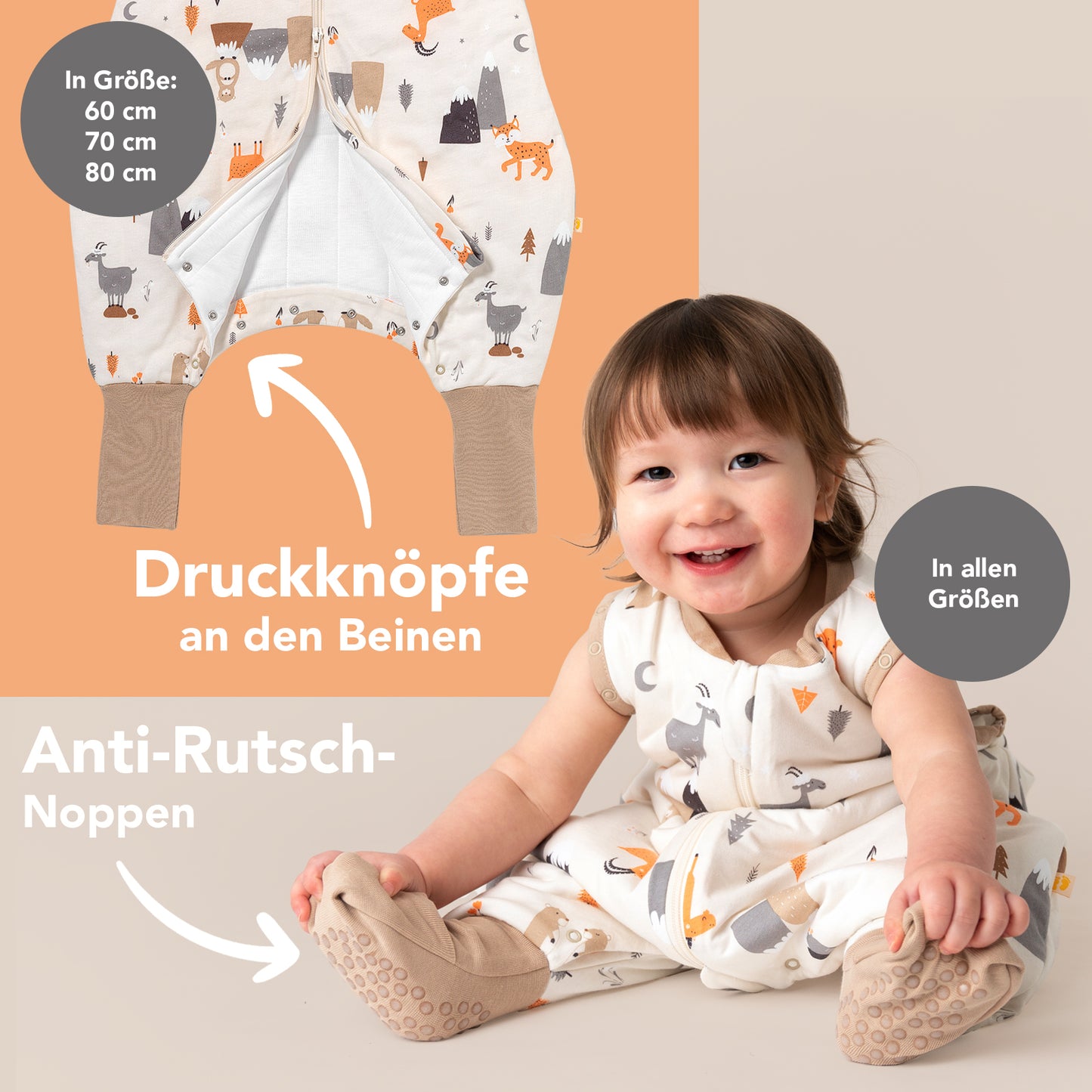 Schlafsack mit Füßen und umklappbaren Bündchen, 2.5 TOG