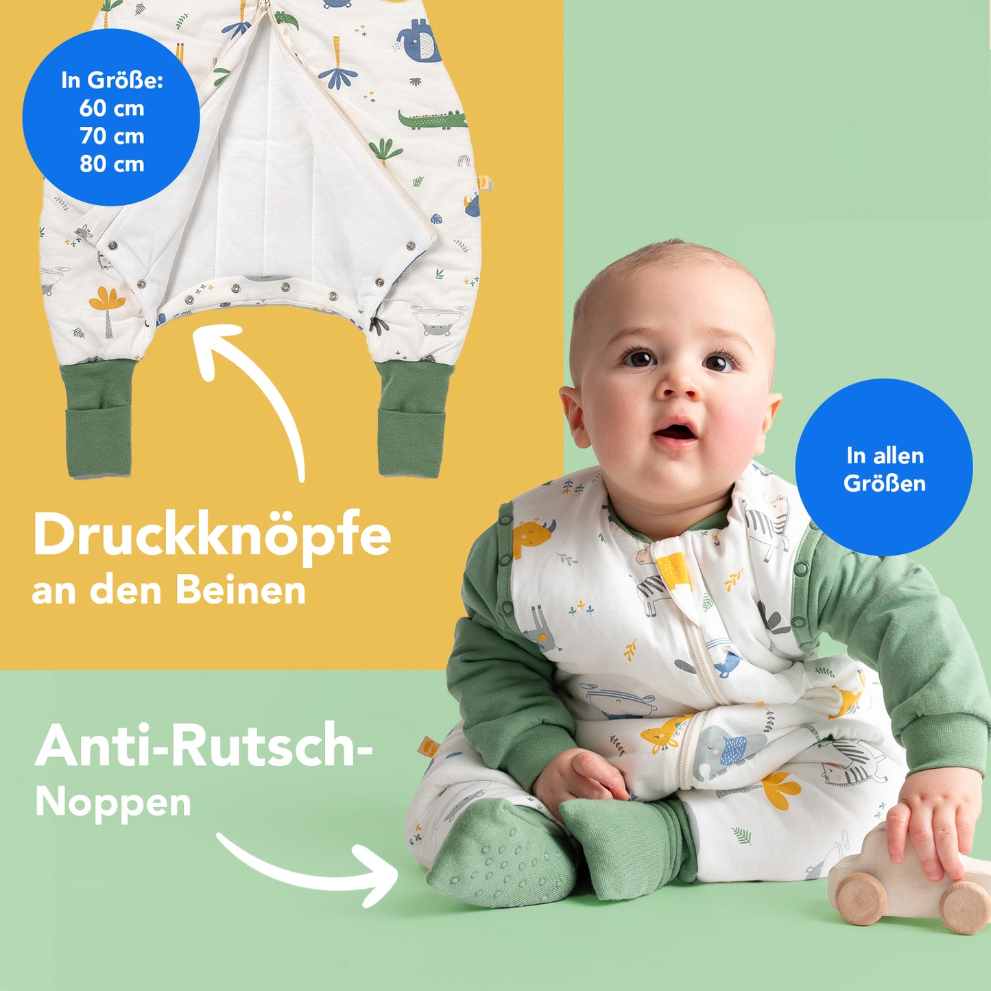 Schlafsack mit Füßen und umklappbaren Bündchen, 2.5 TOG