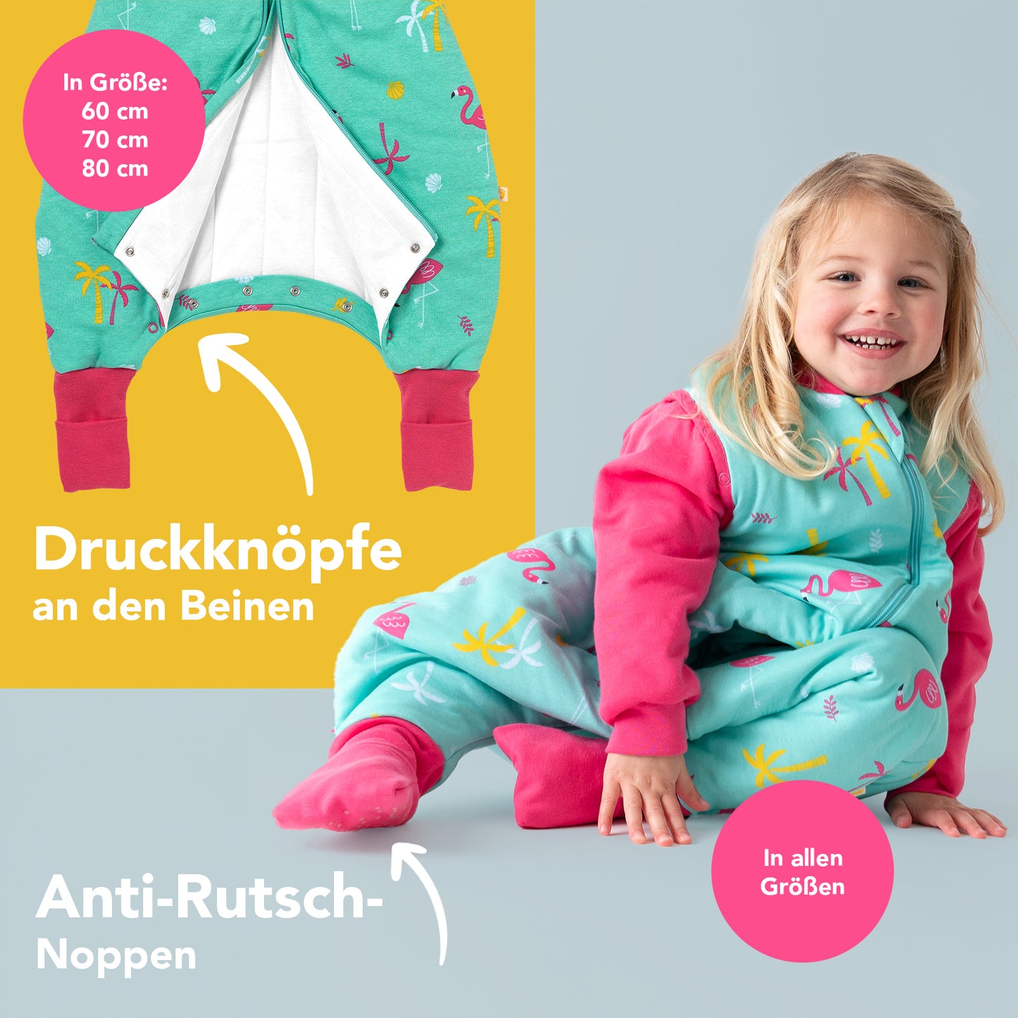 Bio Schlafsack mit Füßen und umklappbaren Bündchen, 2.5 TOG