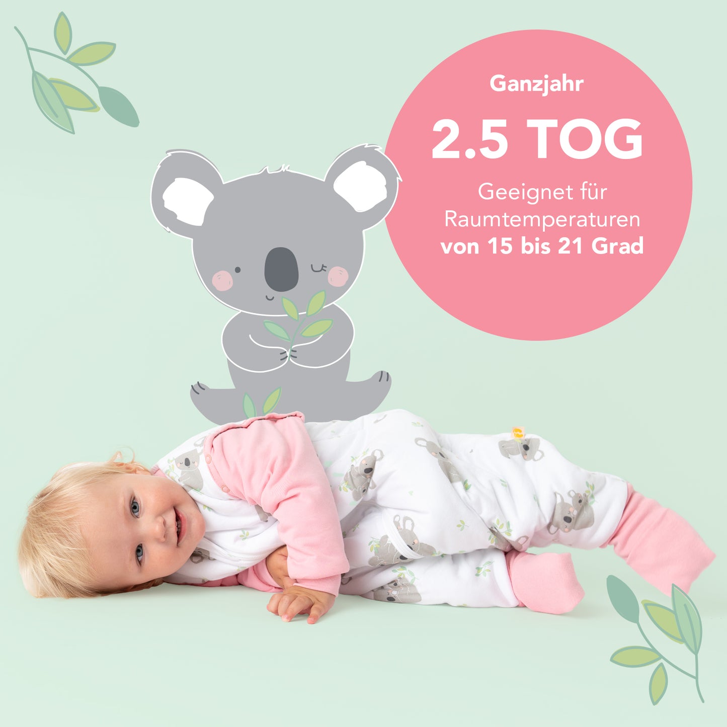 Schlafsack mit Füßen und umklappbaren Bündchen, 2.5 TOG