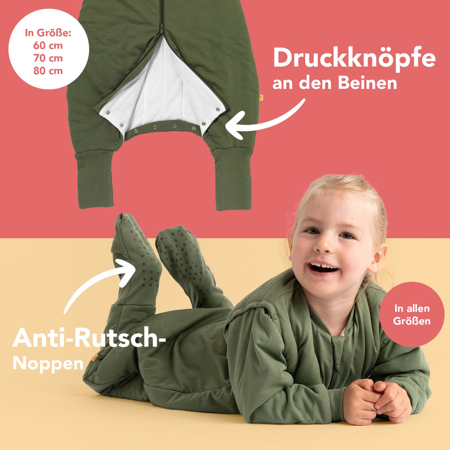 Schlafsack mit Füßen und umklappbaren Bündchen, 2.5 Tog