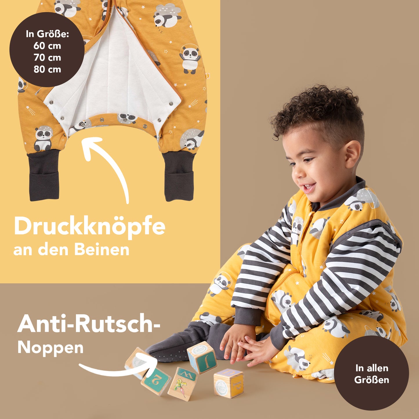 Schlafsack mit Füßen und umklappbaren Bündchen, 2.5 TOG