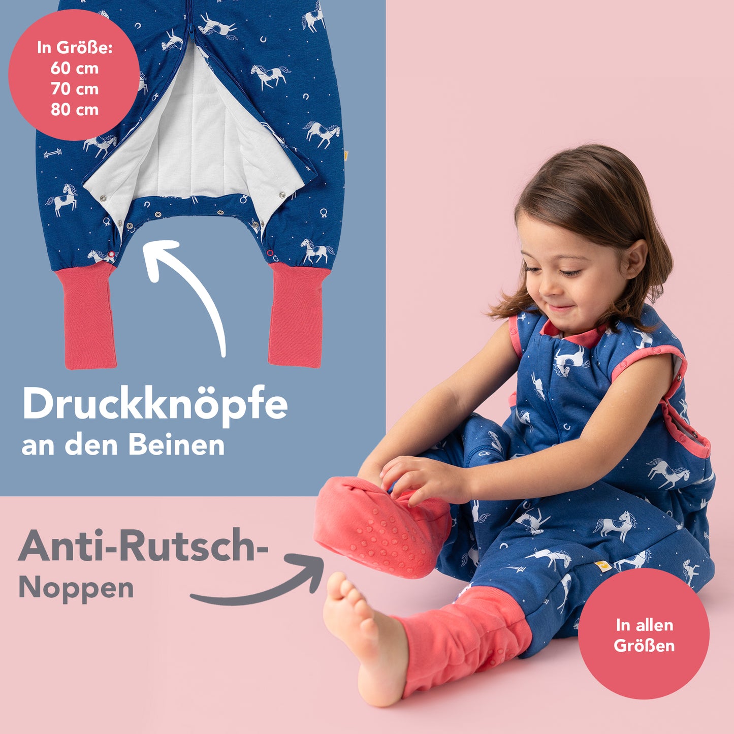 Schlafsack mit Füßen und umklappbaren Bündchen, 2.5 TOG