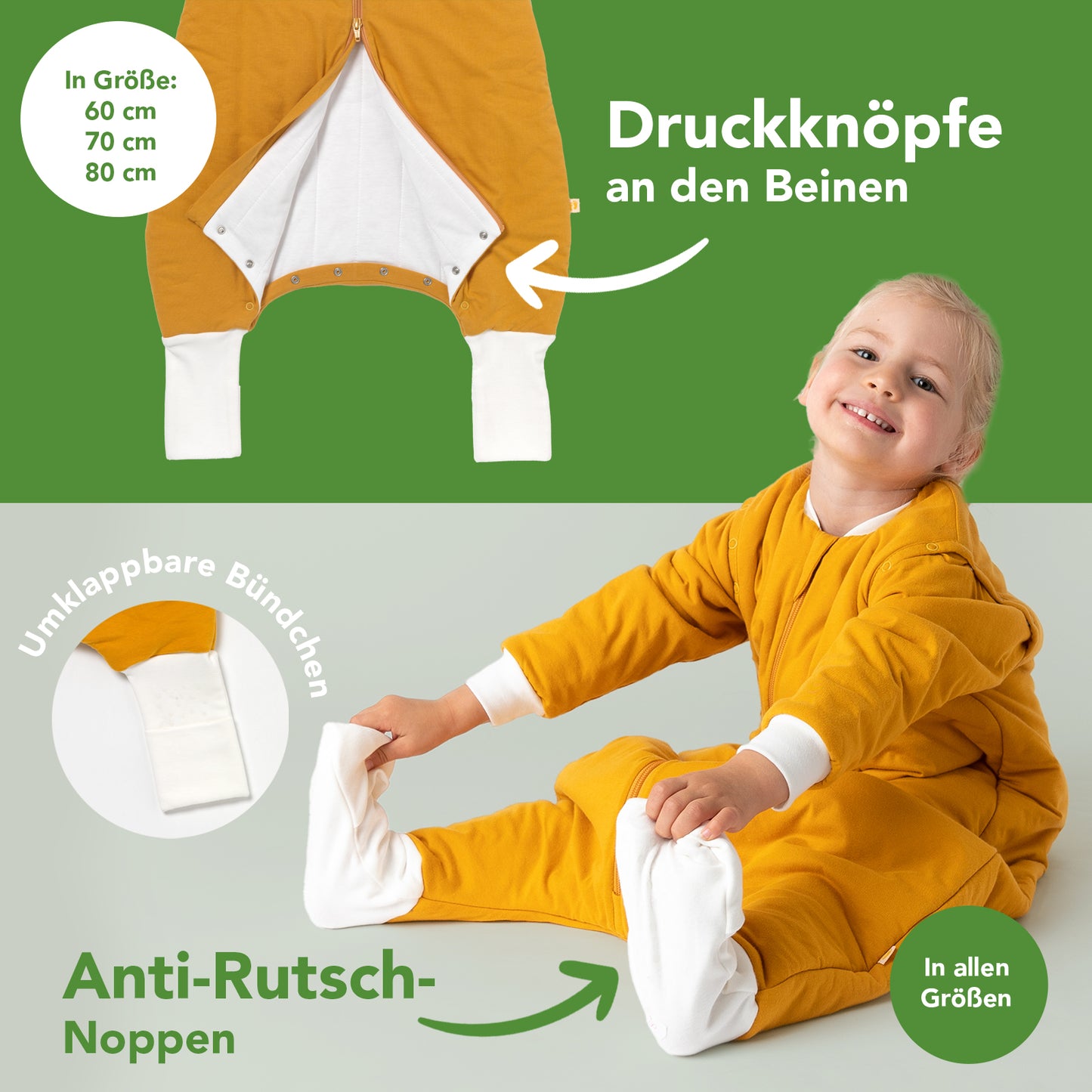 Schlafsack mit Füßen und umklappbaren Bündchen, 2.5 Tog