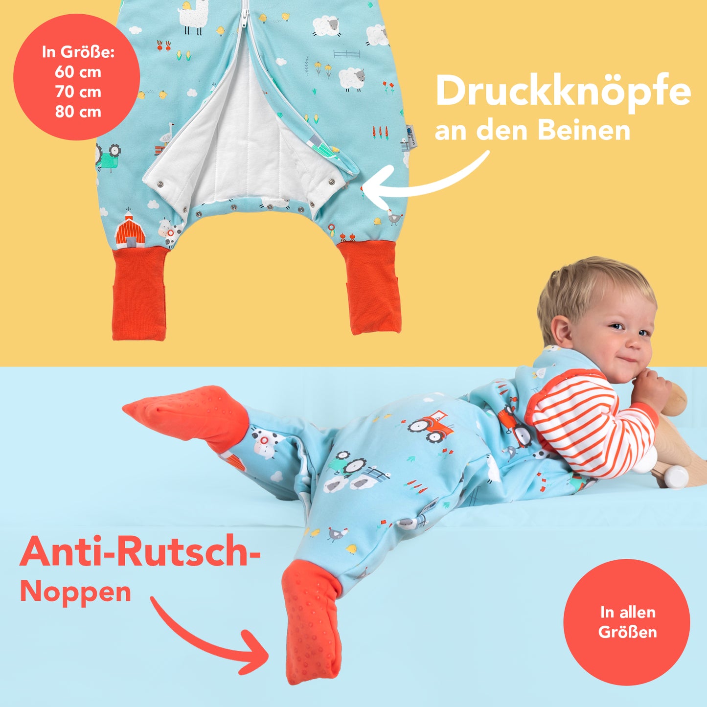 Bio Schlafsack mit Füßen und umklappbaren Bündchen, 3.5 TOG