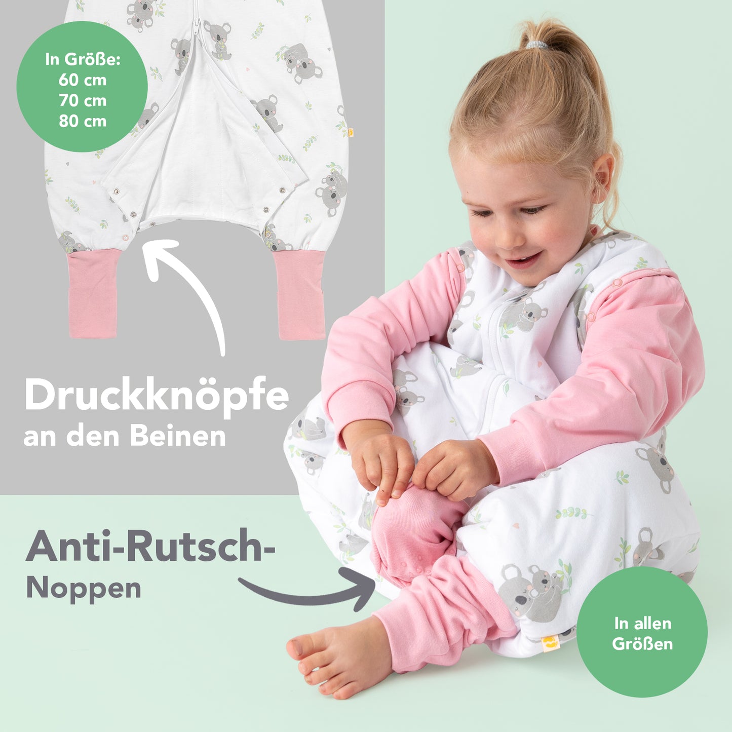 Schlafsack mit Füßen und umklappbaren Bündchen, 1.0 TOG