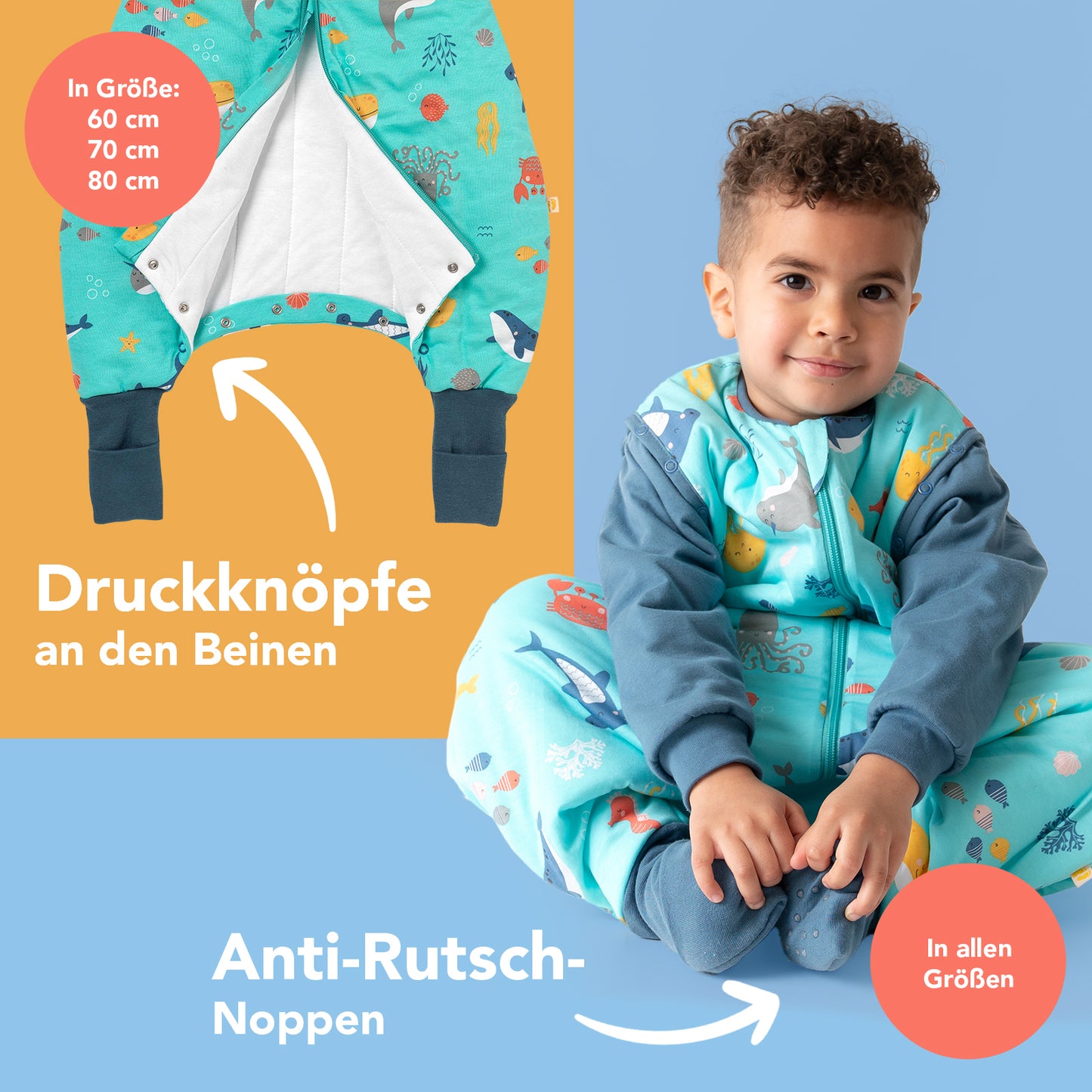 Schlafsack mit Füßen und umklappbaren Bündchen, 1.0 TOG