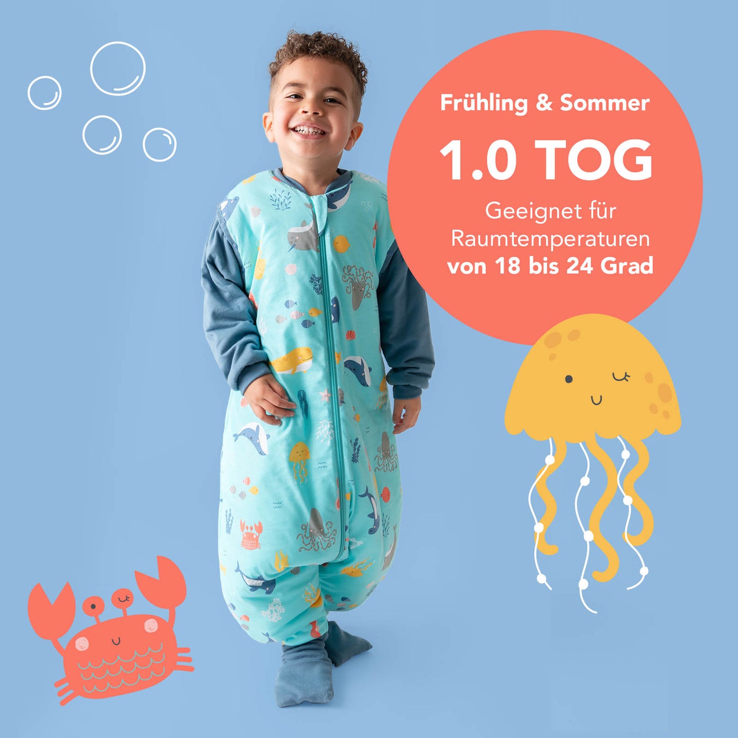 Schlafsack mit Füßen und umklappbaren Bündchen, 1.0 TOG