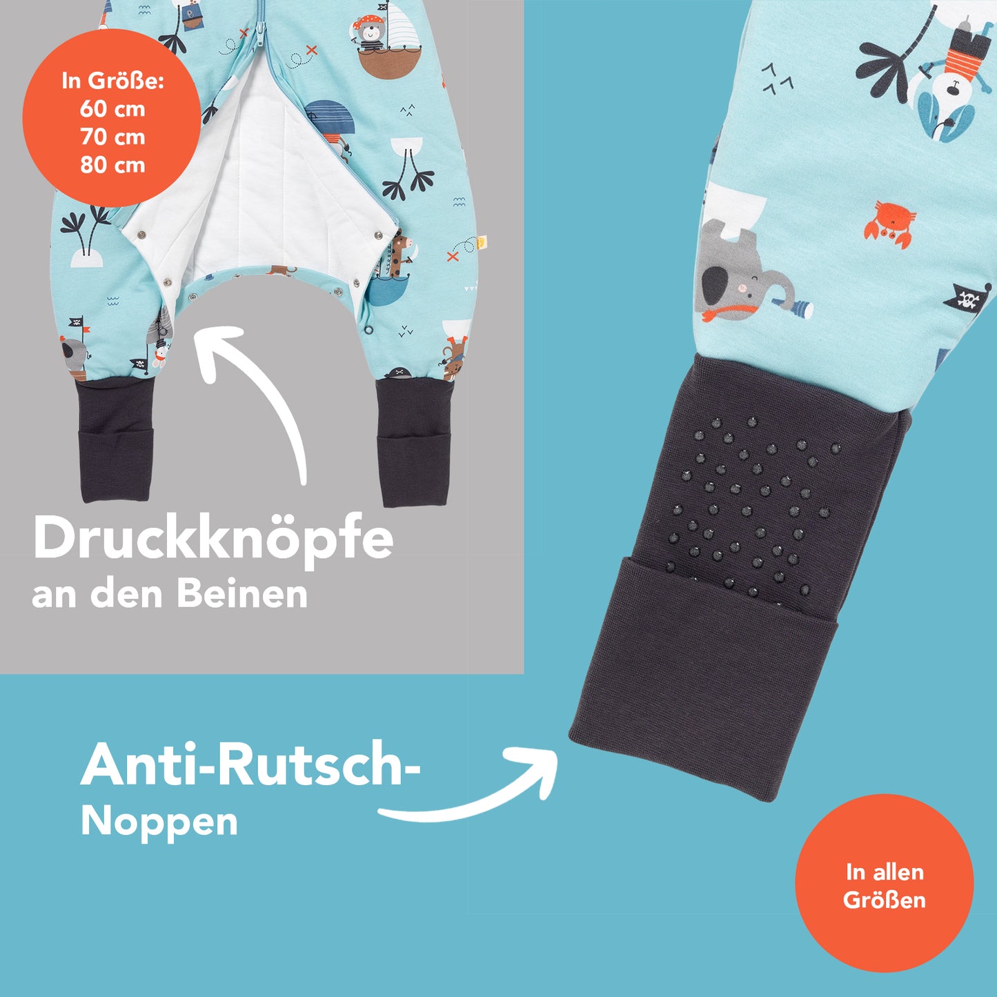 Schlafsack mit Füßen und umklappbaren Bündchen, 1.0 TOG